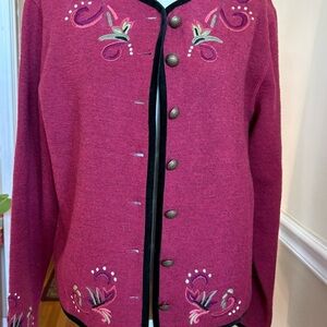 Embroidered Pink Cardigan Sweater